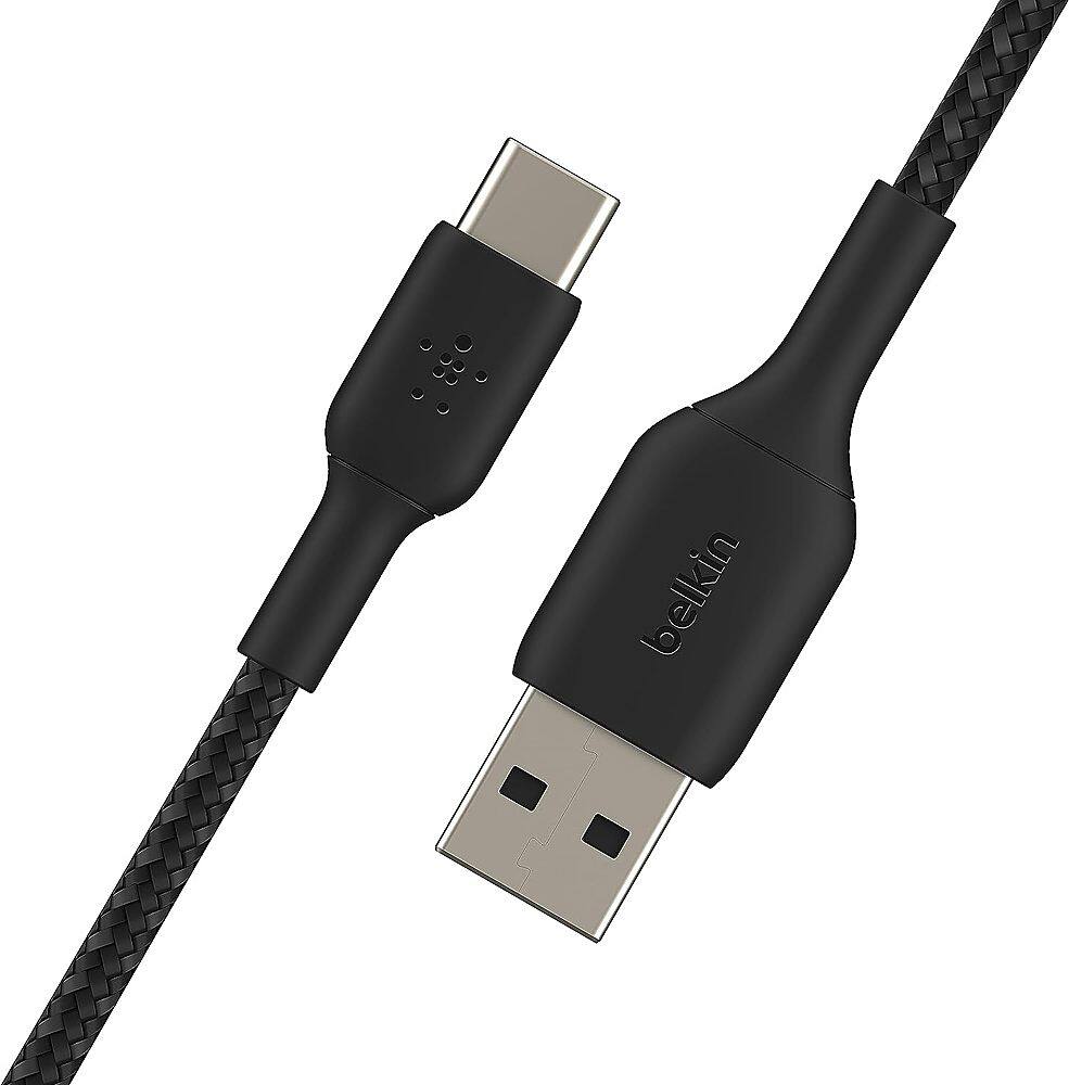 Left. Belkin - BOOST↑CHARGE Braided USB-C to USB-A Cord 6.6ft for iPhone 17 Series, Samsung, Google Pixel 9 & 10, iPad Pro & More - Black.