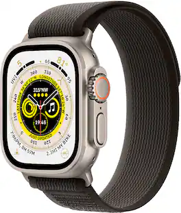 Geek Squad Certified Refurbished Apple Watch Ultra (GPS + Cellular) 49mm Titanium Case with Black/Gray Trail Loop - S/M - Titanium - (2022)