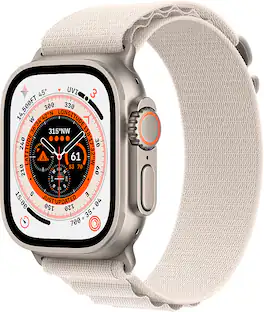 Apple Refurbished Watch Ultra (GPS + Cellular) 49mm Titanium Case with Starlight Alpine Loop - Medium - Titanium - (2022)