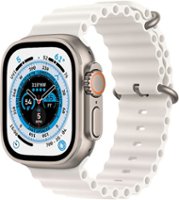 Geek Squad Certified Refurbished Apple Watch Ultra (GPS + Cellular) 49mm Titanium Case with White Ocean Band - Titanium - Front_Zoom