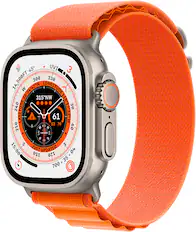 Front. Apple - Geek Squad Certified Refurbished Apple Watch Ultra (GPS + Cellular) 49mm Titanium Case with Orange Alpine Loop - Small - Titanium.