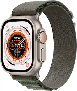 Apple Geek Squad Certified Refurbished Watch Ultra (GPS + Cellular) 49mm Titanium Case with Green Alpine Loop - Small - Silver - (2022)
