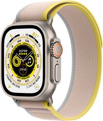 Apple Refurbished Watch Ultra (GPS + Cellular) 49mm Titanium Case with Yellow/Beige Trail Loop - S/M - Silver - (2022) - Front_Zoom