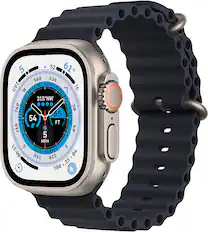 Front. Apple - Geek Squad Certified Refurbished Apple Watch Ultra (GPS + Cellular) 49mm Titanium Case with Midnight Ocean Band - Titanium.