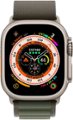 Angle Zoom. Geek Squad Certified Refurbished Apple Watch Ultra (GPS + Cellular) 49mm Titanium Case with Green Alpine Loop - Medium - Titanium.