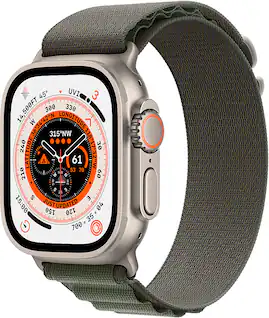 Apple Geek Squad Certified Refurbished Watch Ultra (GPS + Cellular) 49mm Titanium Case with Green Alpine Loop - Medium - Silver - (2022)