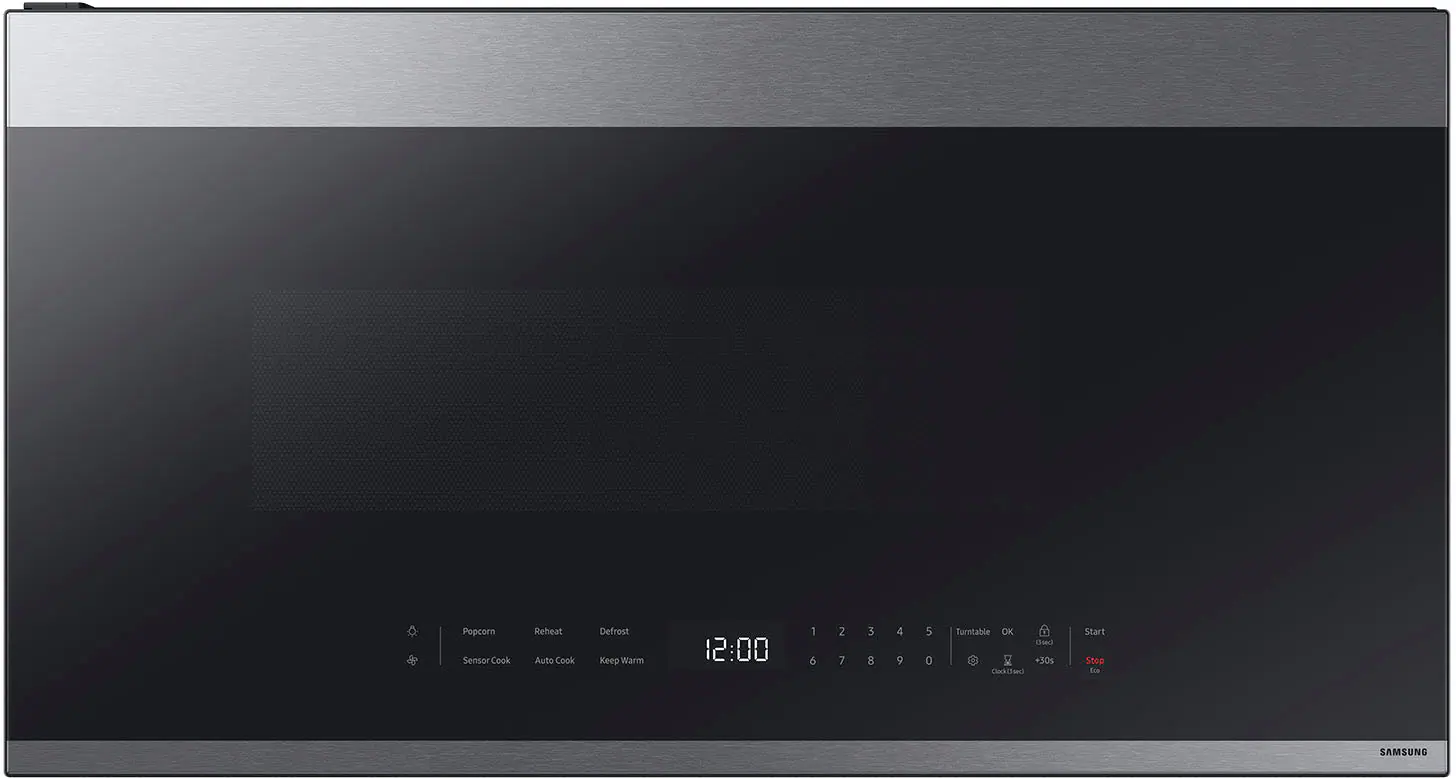 Front. Samsung - Bespoke 2.1 Cu. Ft. Over-the-Range Microwave with Sensor Cooking and Edge to Edge Glass Display - Stainless Steel.