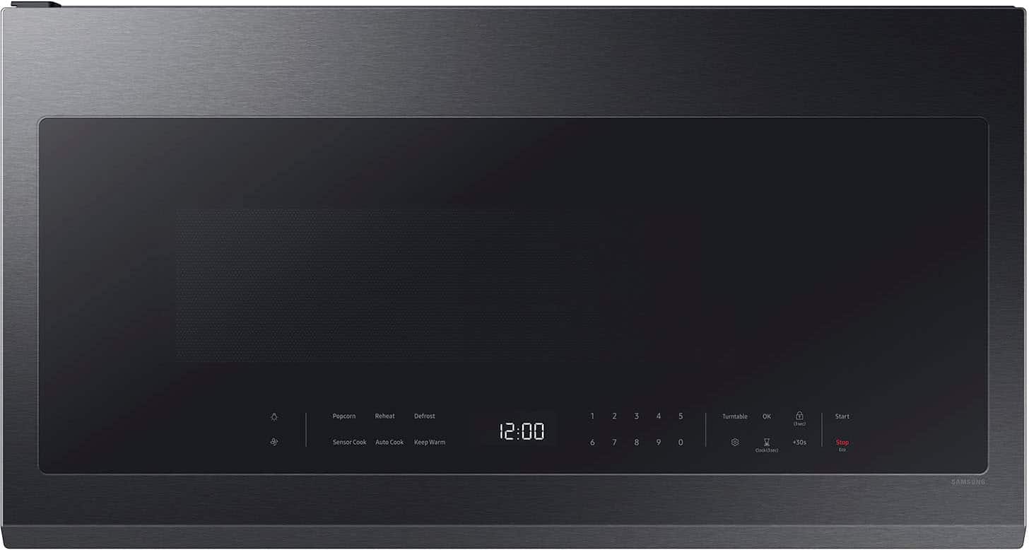 Front. Samsung - 2.1 Cu. Ft. Over-the-Range Microwave with Sensor Cooking and Wi-Fi Connectivity - Matte Black Steel.
