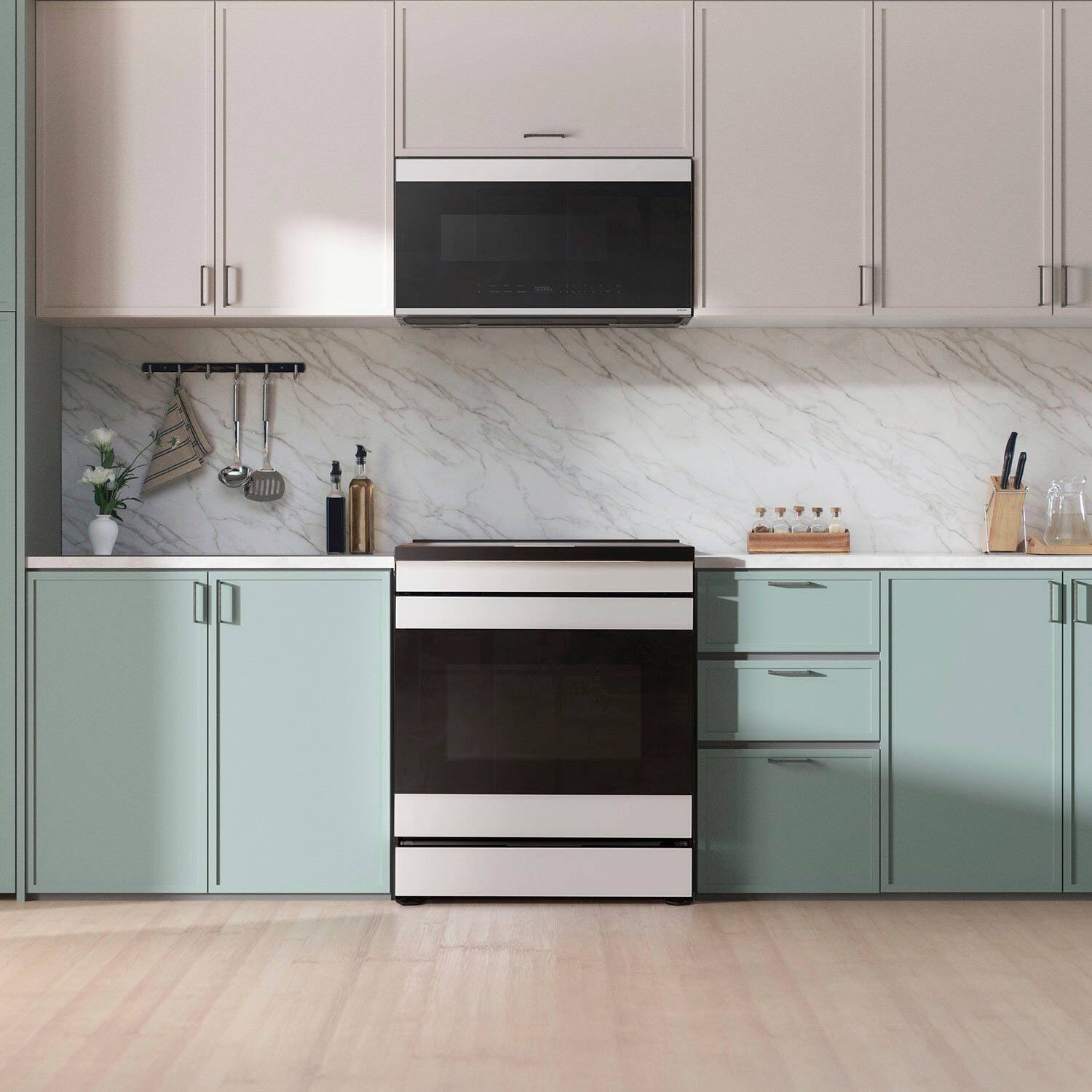 Alt View 11. Samsung - Bespoke 2.1 Cu. Ft. Over-the-Range Microwave with Sensor Cooking and Auto Dimming Glass Touch Controls - White Glass.