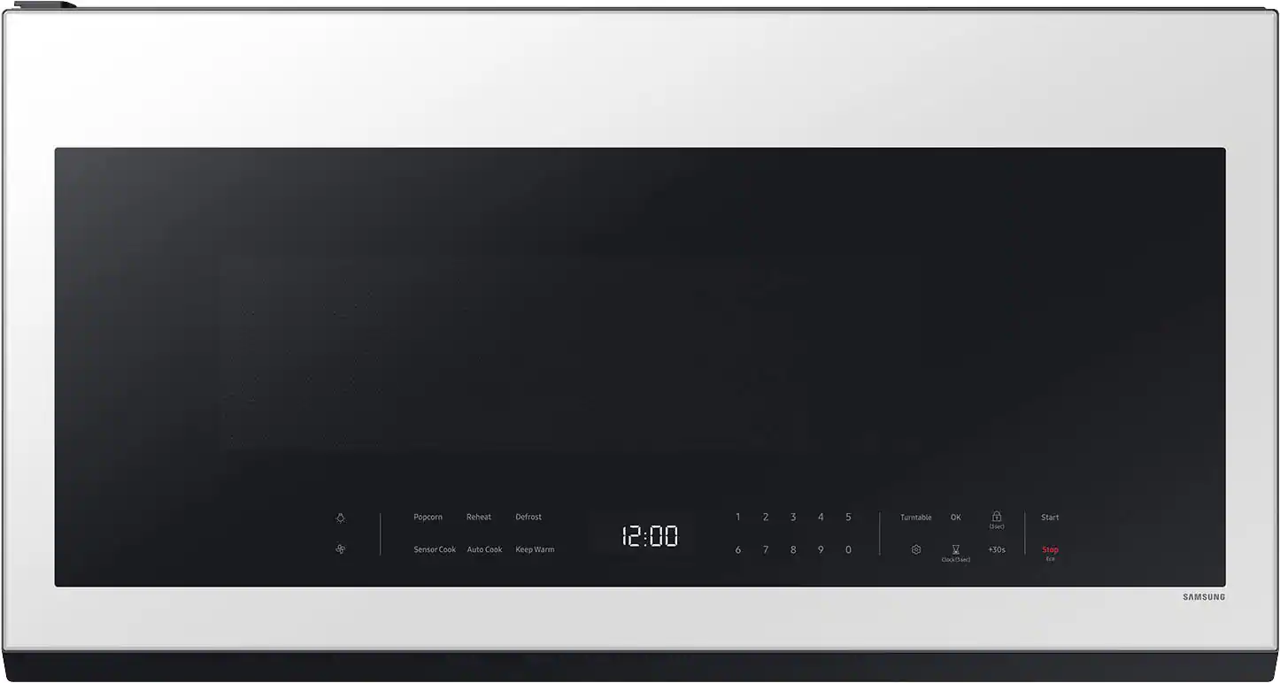 Front. Samsung - Bespoke 2.1 Cu. Ft. Over-the-Range Microwave with Sensor Cooking and Wi-Fi Connectivity - White Glass.