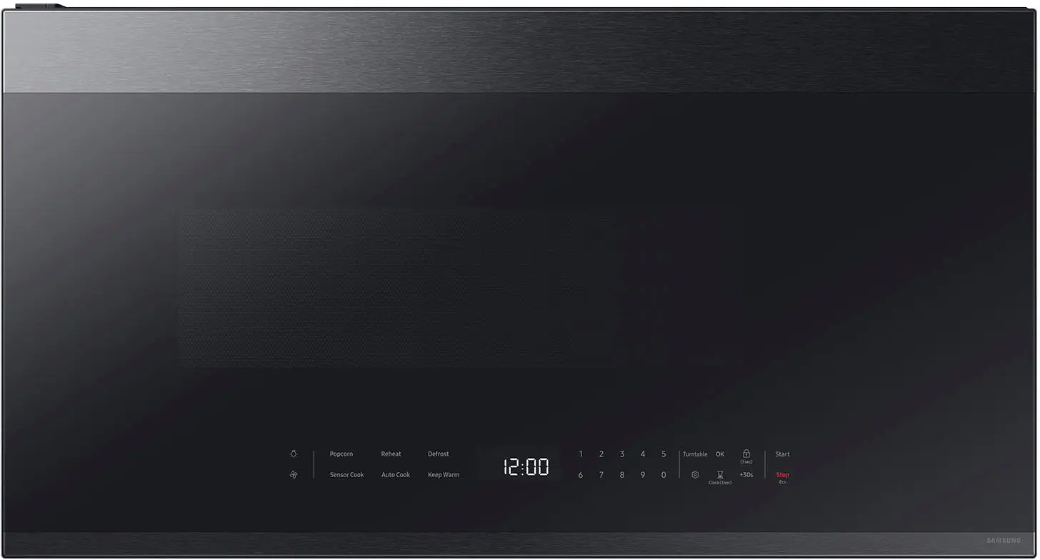 Front. Samsung - Bespoke 2.1 Cu. Ft. Over-the-Range Microwave with Sensor Cooking and Edge to Edge Glass Display - Matte Black Steel.