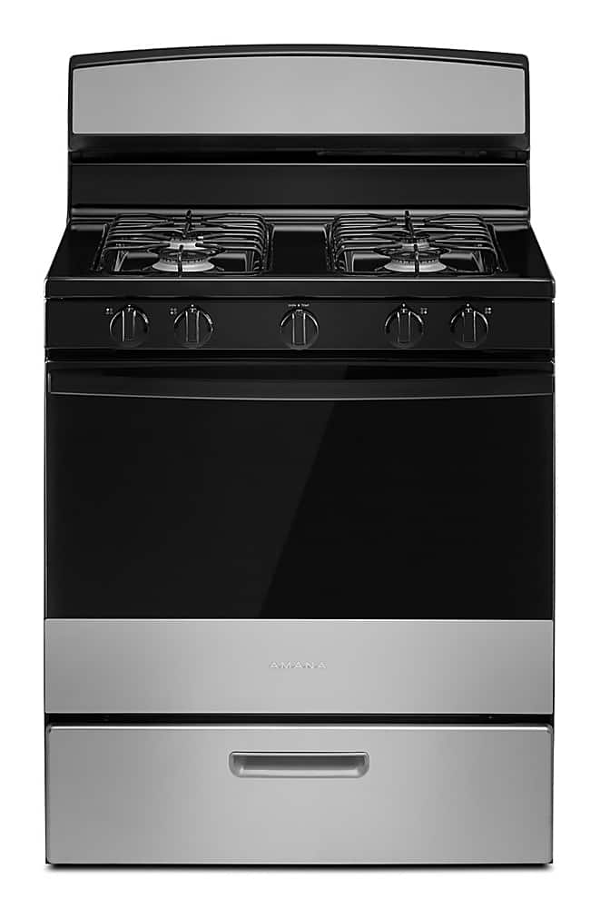 Front. Amana - 5.0 Cu. Ft. Freestanding Single Oven Gas Range with Easy-Clean Glass Door - Stainless Steel.