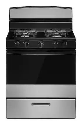 Front. Amana - 5.0 Cu. Ft. Freestanding Single Oven Gas Range with Easy-Clean Glass Door - Stainless Steel.