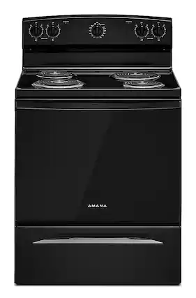 Front. Amana - 4.8 Cu. Ft. Freestanding Single Oven Electric Range with Easy-Clean Glass Door - Black.