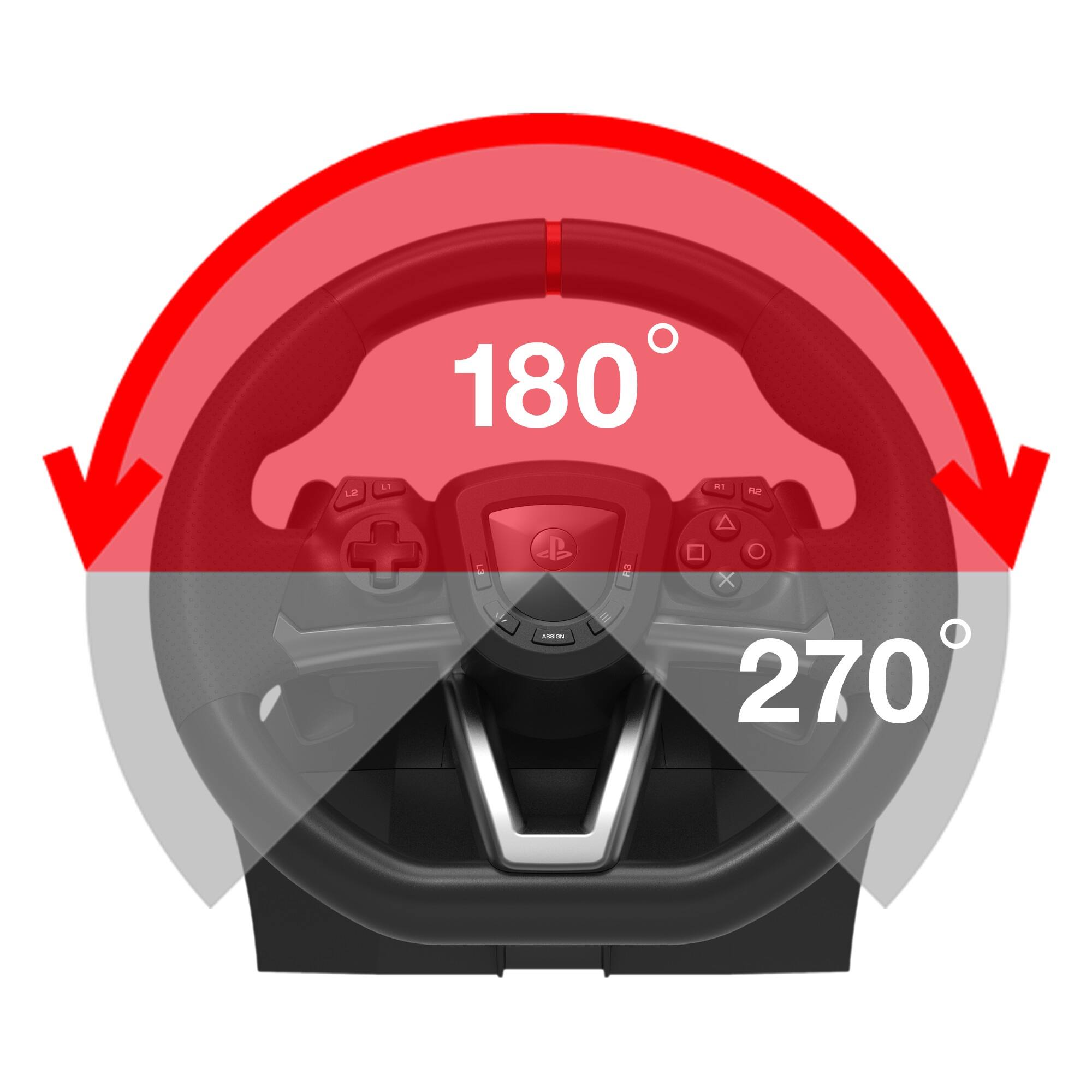 The image shows a steering wheel with a red line indicating 180 degrees. The wheel is positioned in front of a steering wheel cover. The steering wheel is likely part of a gaming controller, as suggested by the presence of the red line and the fact that it is not a real steering wheel.