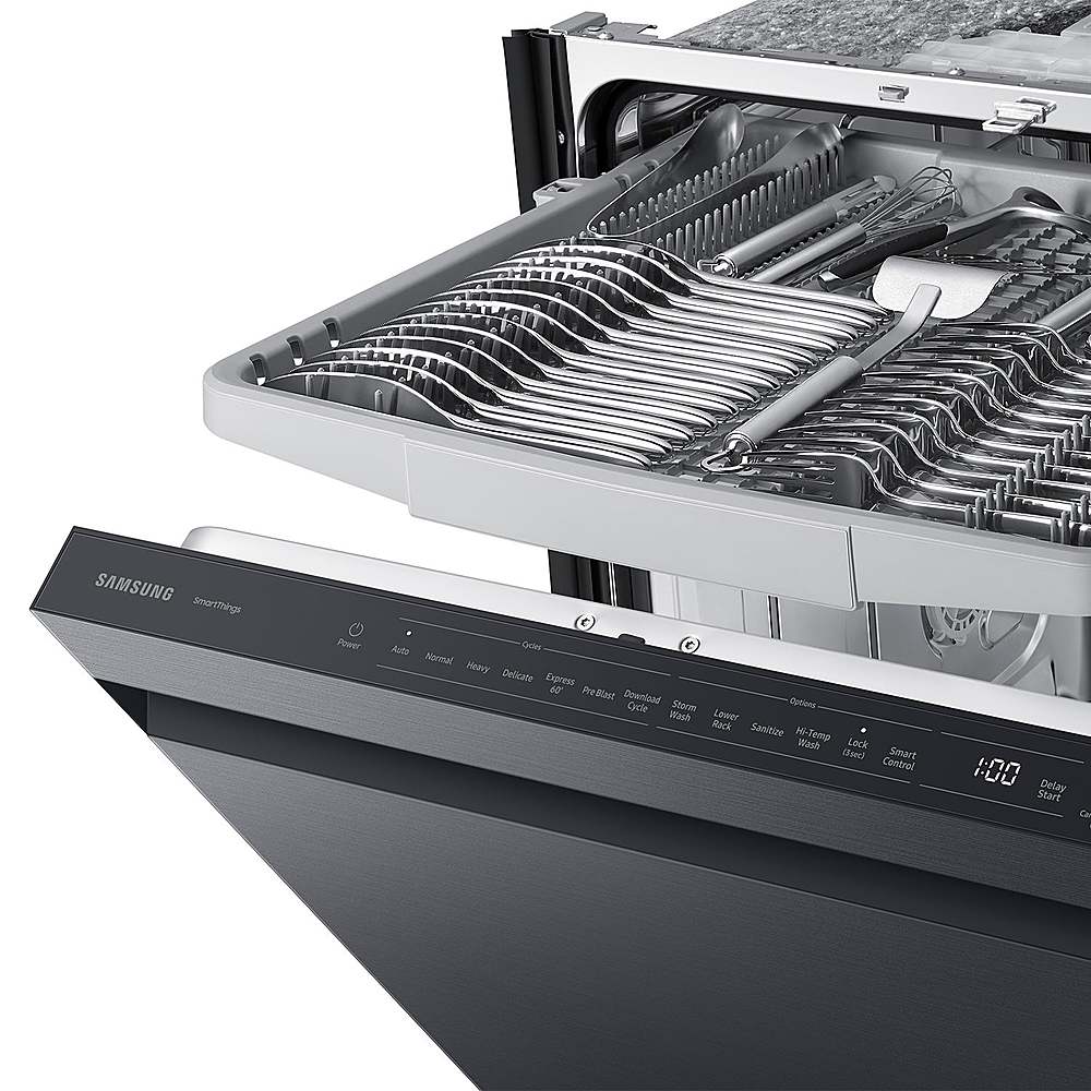 Alt View 19. Samsung - Open Box AutoRelease Smart Built-In Dishwasher with StormWash, 46 dBA - Fingerprint Resistant Matte Black.