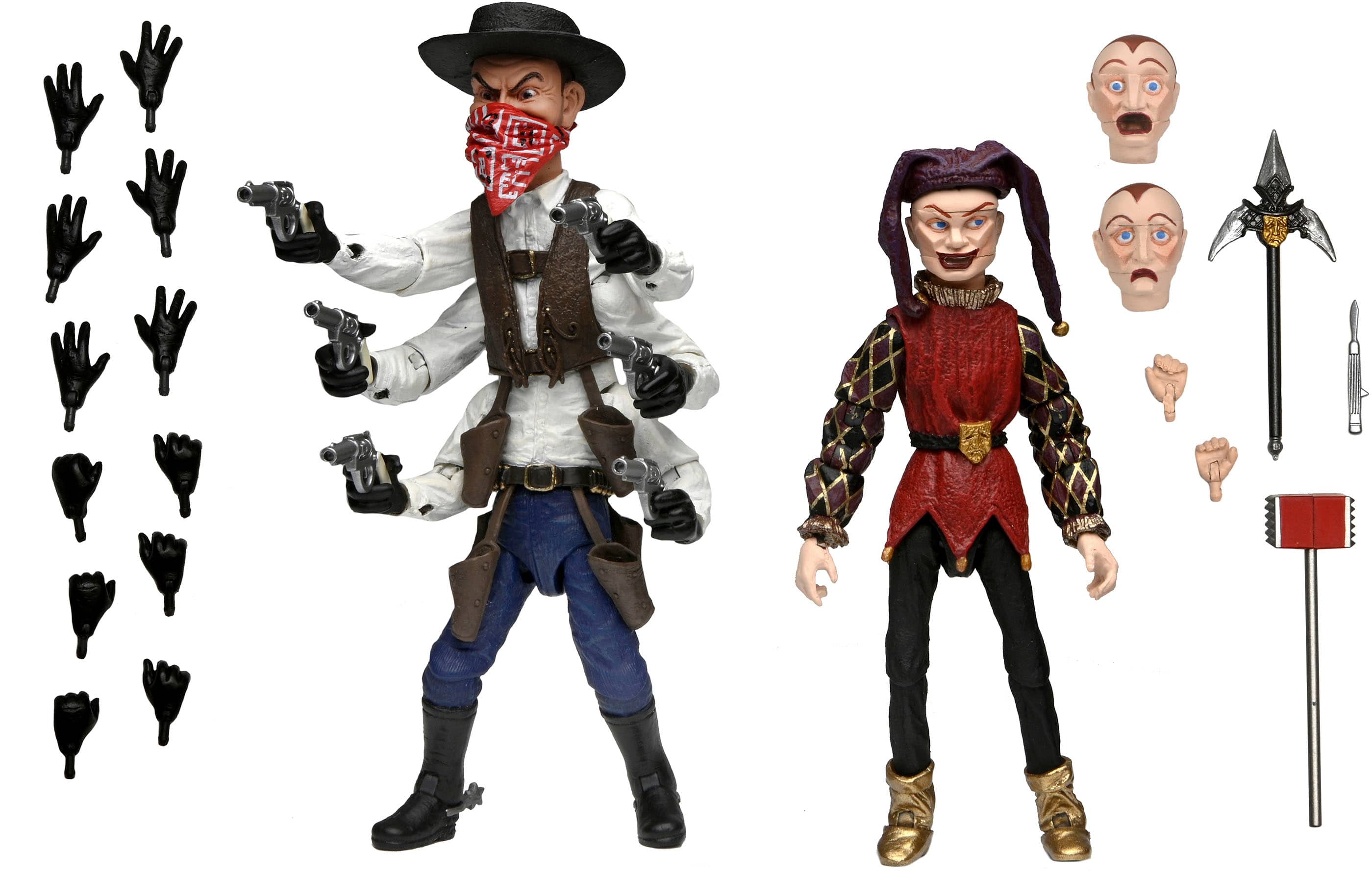Front. NECA - Puppet Master 7" Scale Action Figure - Ultimate Six-Shooter & Jester.