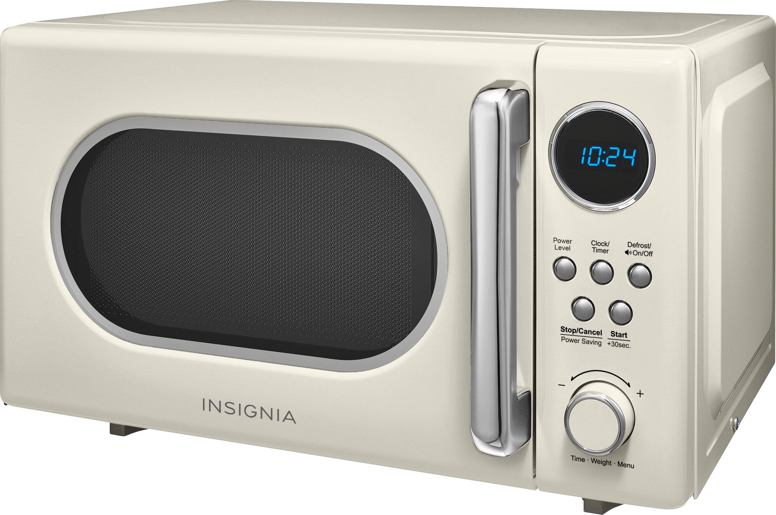 Left. Insignia™ - .7 Cu. Ft. Retro Compact Microwave - Cream.