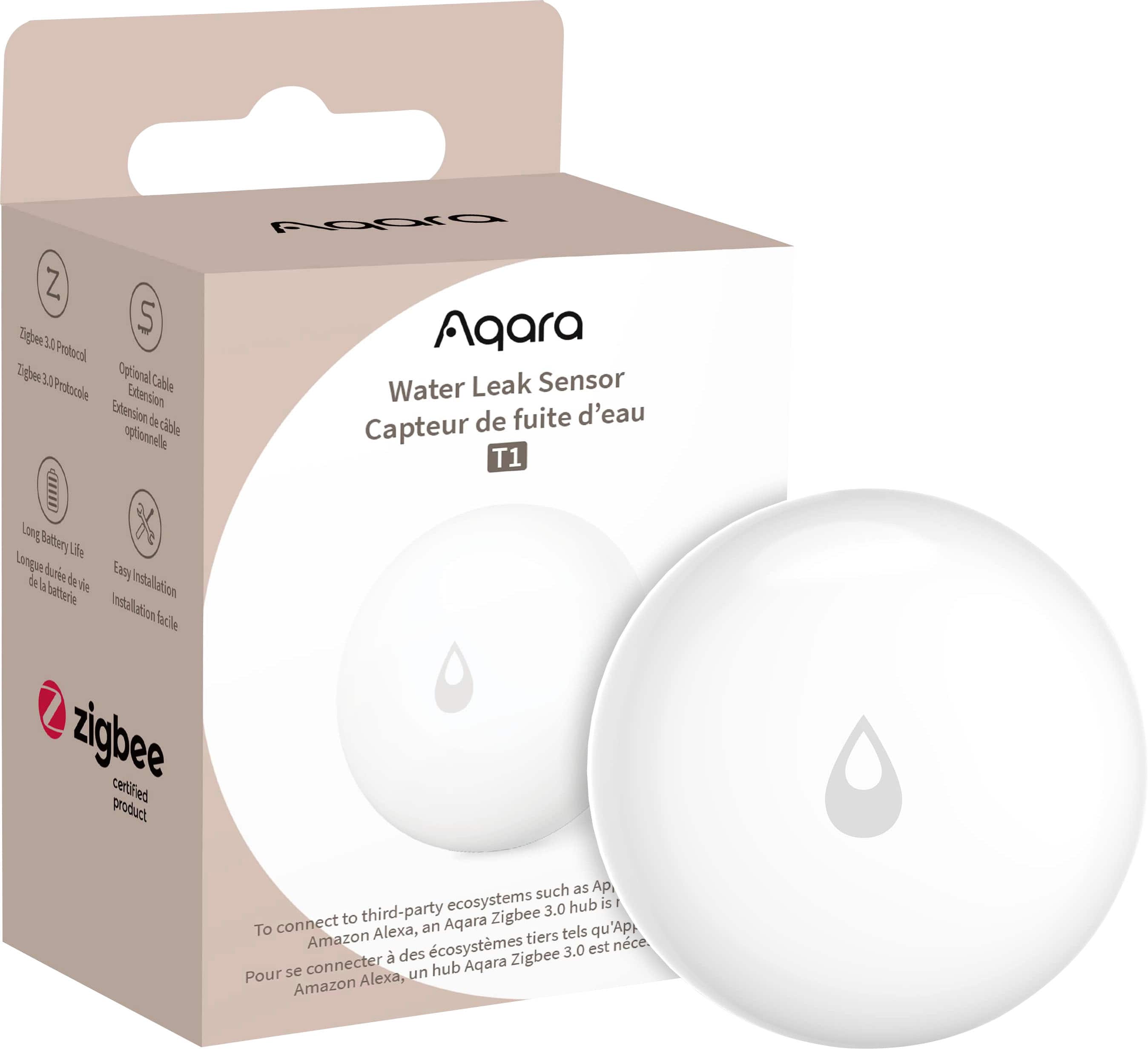 Front. Aqara - T1 Water Leak Sensor- Requires Aqara Hub, Supports Apple HomeKit, Alexa, Google, SmartThings - White.