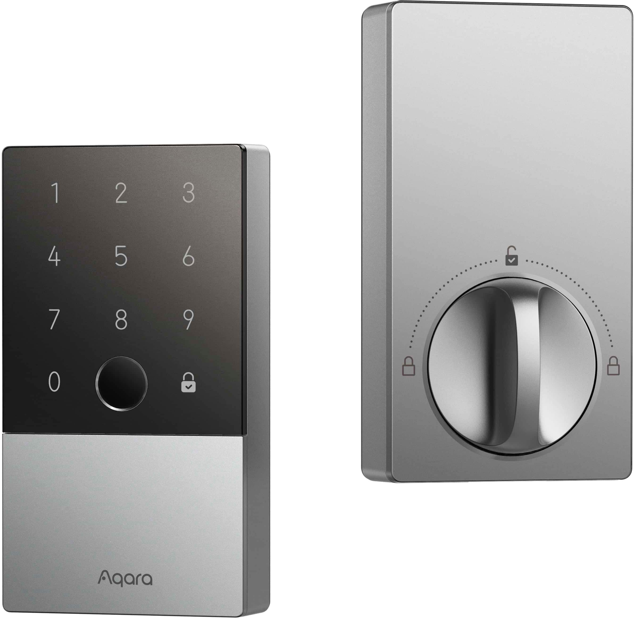 Angle. Aqara - Smart Lock U100 Kit - Fingerprint Keyless Door Lock with Apple Home Key Unlocking/ Extra Hub and NFC Card Included - Silver.
