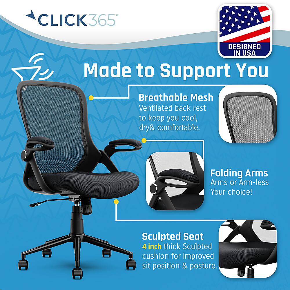 Click365 Flip MidBack Mesh Office Chair Black CCHR10003A Best Buy