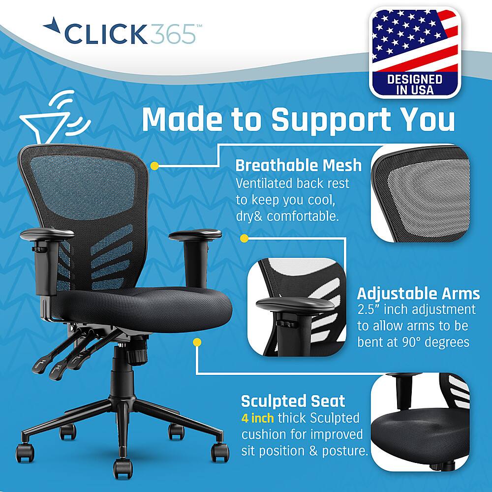 Click365 Flow Mid Back Mesh Office Chair Black CCHR10002A Best Buy