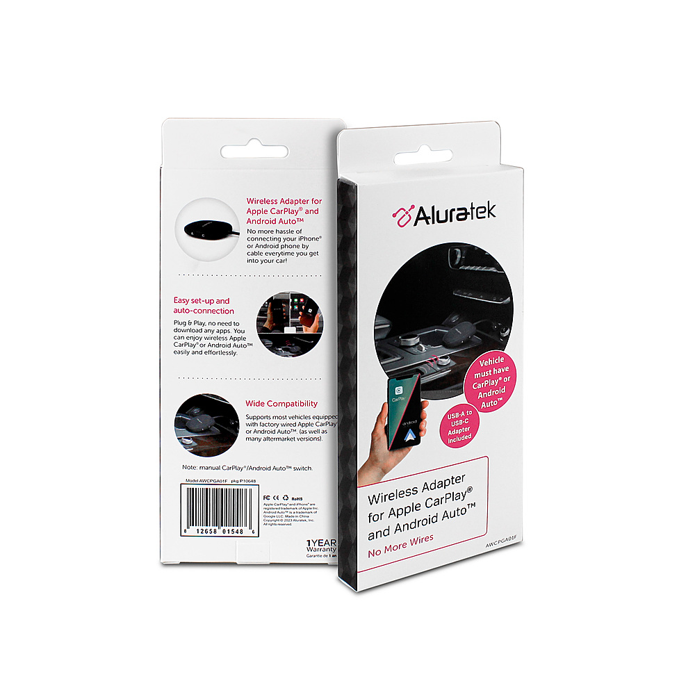 Aluratek - Wireless Adapter for Apple CarPlay and Android Auto - Black