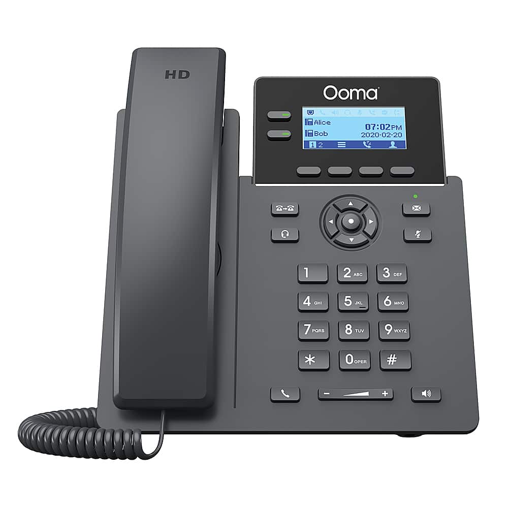 Angle. Ooma - 2602 2-Line IP Desk Phone Corded with 5-way Voice Conference - Black.