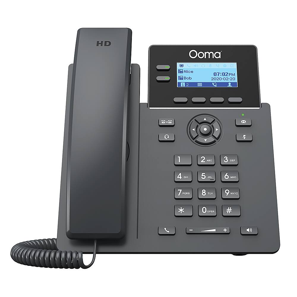Angle. Ooma - 2602 2-Line IP Desk Phone Corded with 5-way Voice Conference - Black.