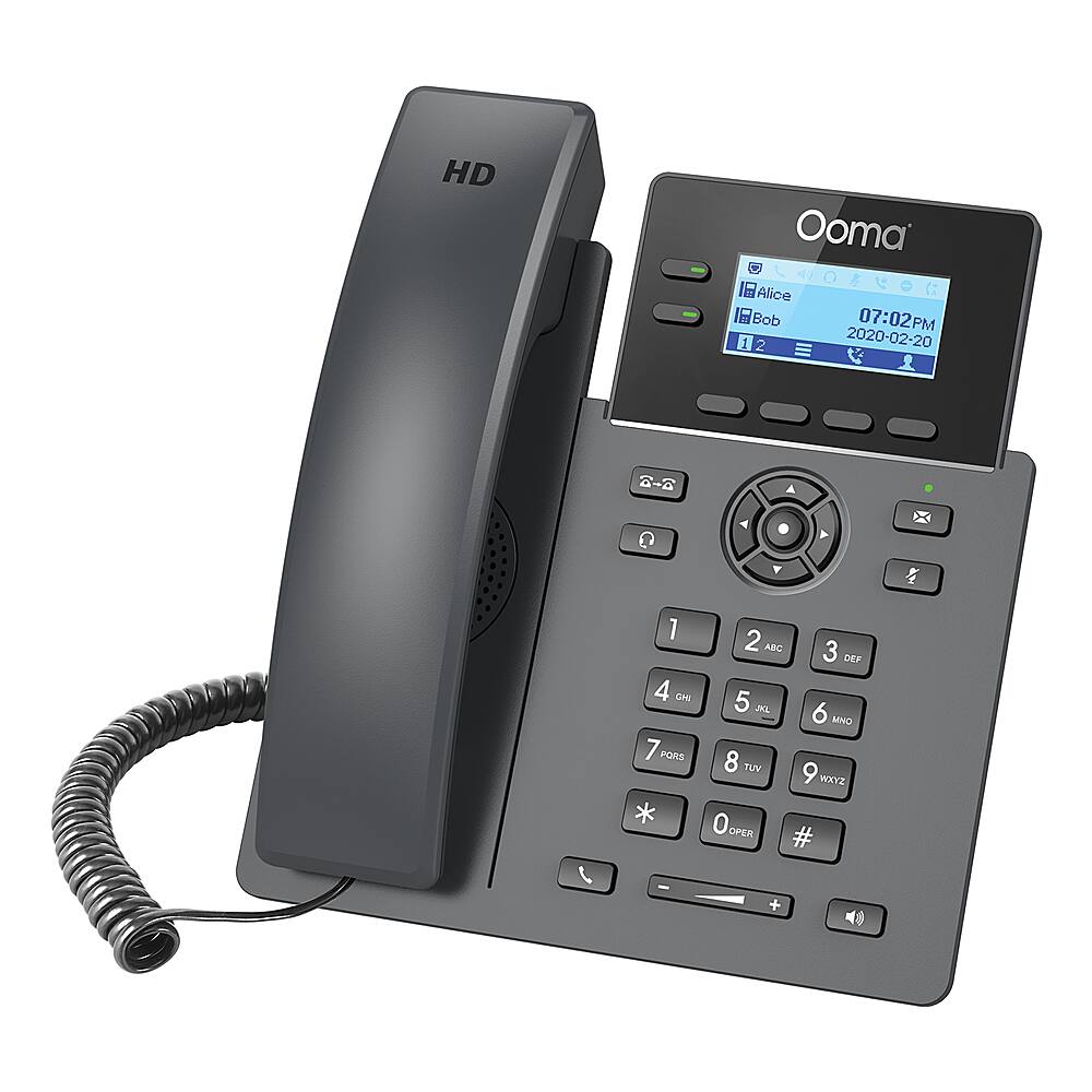 Left. Ooma - 2602 2-Line IP Desk Phone Corded with 5-way Voice Conference - Black.