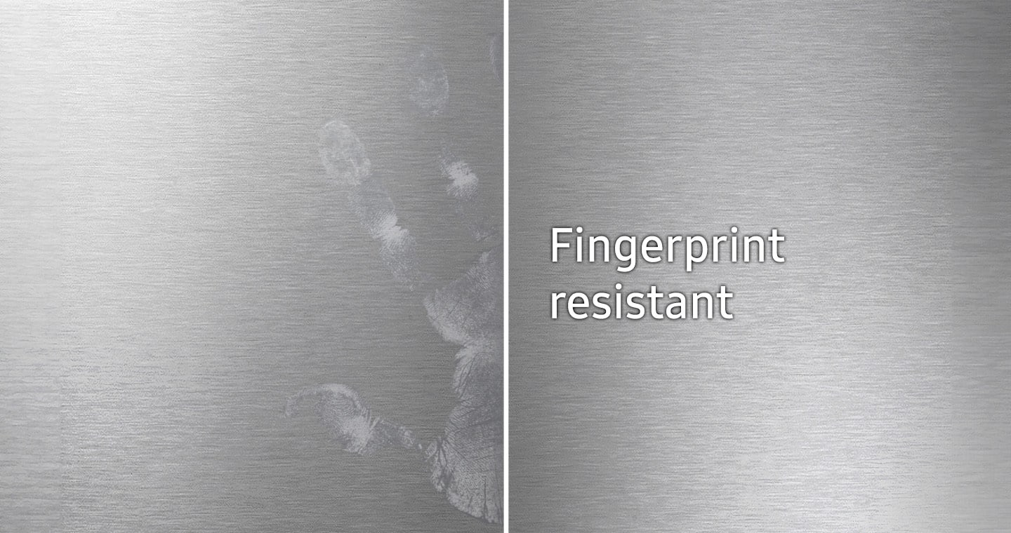 The text on the image reads "Fingerprint resistant," which is a description of the material's property of being resistant to fingerprints.