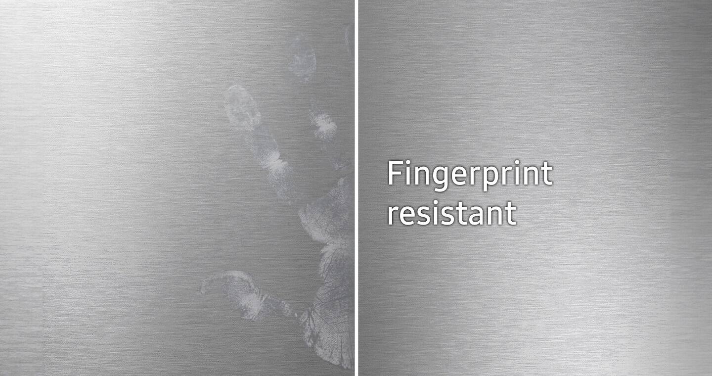 The text on the image reads "Fingerprint resistant," which is a description of the material's property of being resistant to fingerprints.