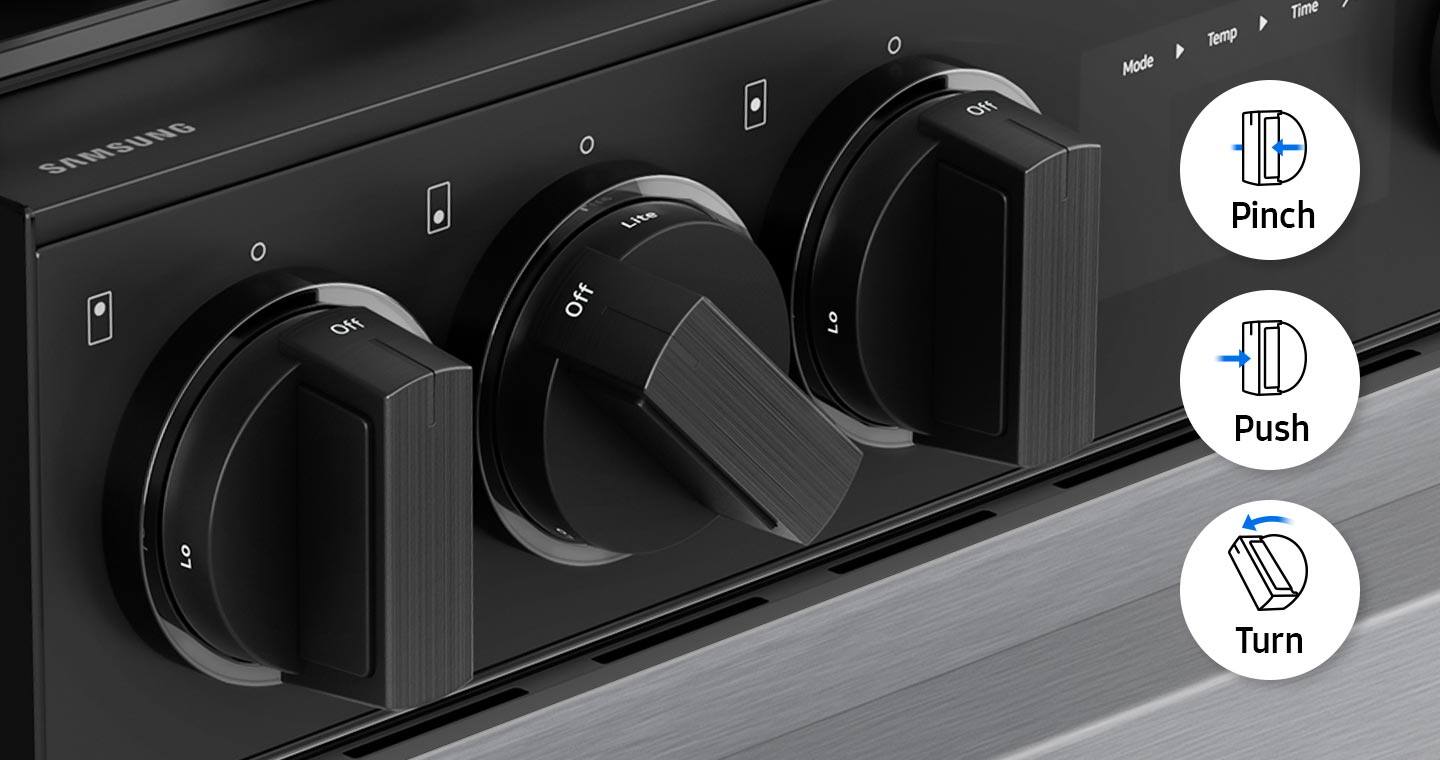 The text on the image reads:

"SAMSUNG O Off O Lite Off LO Off Mode Time Temp Pinch Push LO Turn"

Grouped and corrected text:

"SAMSUNG O Off O Lite Off LO Off Mode Time Temp Pinch Push LO Turn"

The text is a description of the buttons on a Samsung appliance, which include options for temperature, time, and mode.