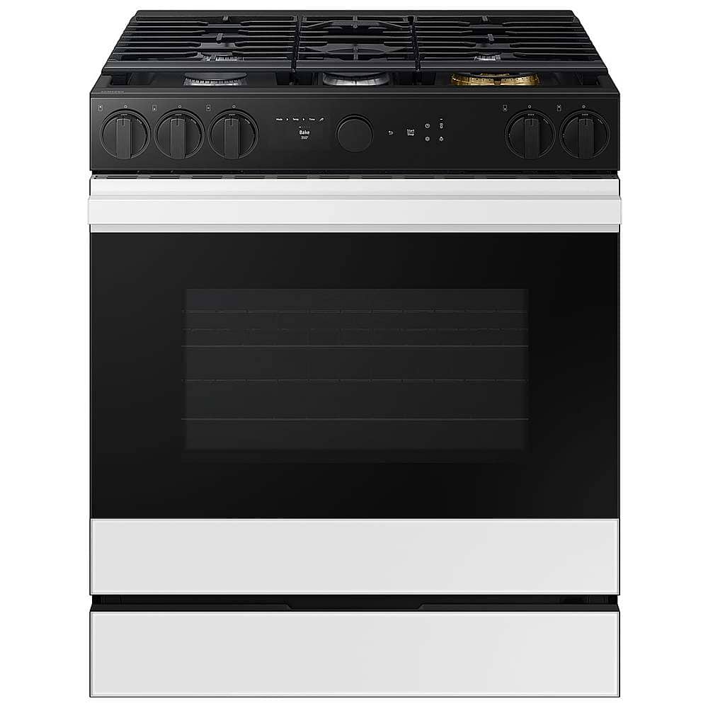 Front. Samsung - Bespoke 6.0 Cu. Ft. Slide-In Gas Range with Air Sous Vide - White Glass.