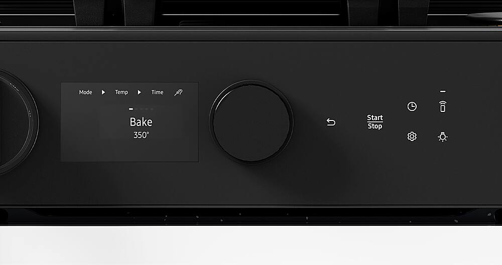 The text on the image is:

Mode: Bake
Temperature: 350
Time: 0:00
Start: Stop