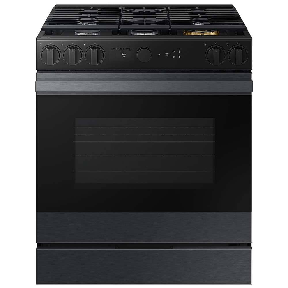 Front. Samsung - Bespoke 6.0 Cu. Ft. Slide-In Gas Range with Air Sous Vide - Matte Black Steel.