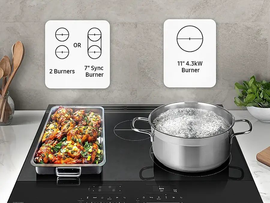 The text on the image is grouped and corrected as follows:

1. OR 7" Sync 2 Burners Burner:
2. 11" 4.3kW Burner:
3. Bake N a i - 1 - VA - . - + - -