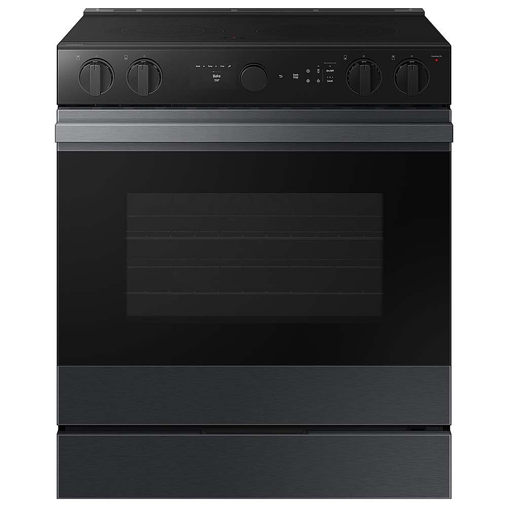 Front. Samsung - Bespoke 6.3 Cu. Ft. Slide-In Electric Range with Air Sous Vide - Matte Black Steel.