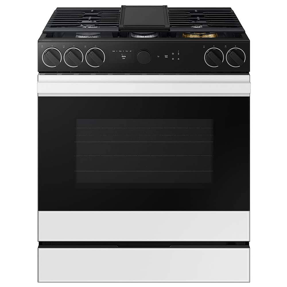 Samsung - Bespoke 6.0 Cu. Ft. Slide-In Gas Range with Smart Oven Camera - White Glass - Front_Zoom