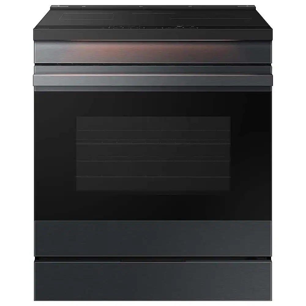 Front. Samsung - Bespoke 6.3 Cu. Ft. Slide-In Electric Induction Range with Ambient Edge Lighting - Matte Black Steel.