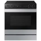 Front. Samsung - Bespoke 6.3 Cu. Ft. Slide-In Electric Range with Smart Oven Camera - Stainless Steel.
