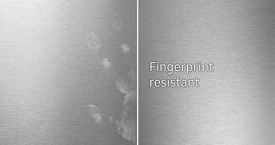 The text on the image reads "Fingerprint resistant," which is a description of the material's property of being resistant to fingerprints.