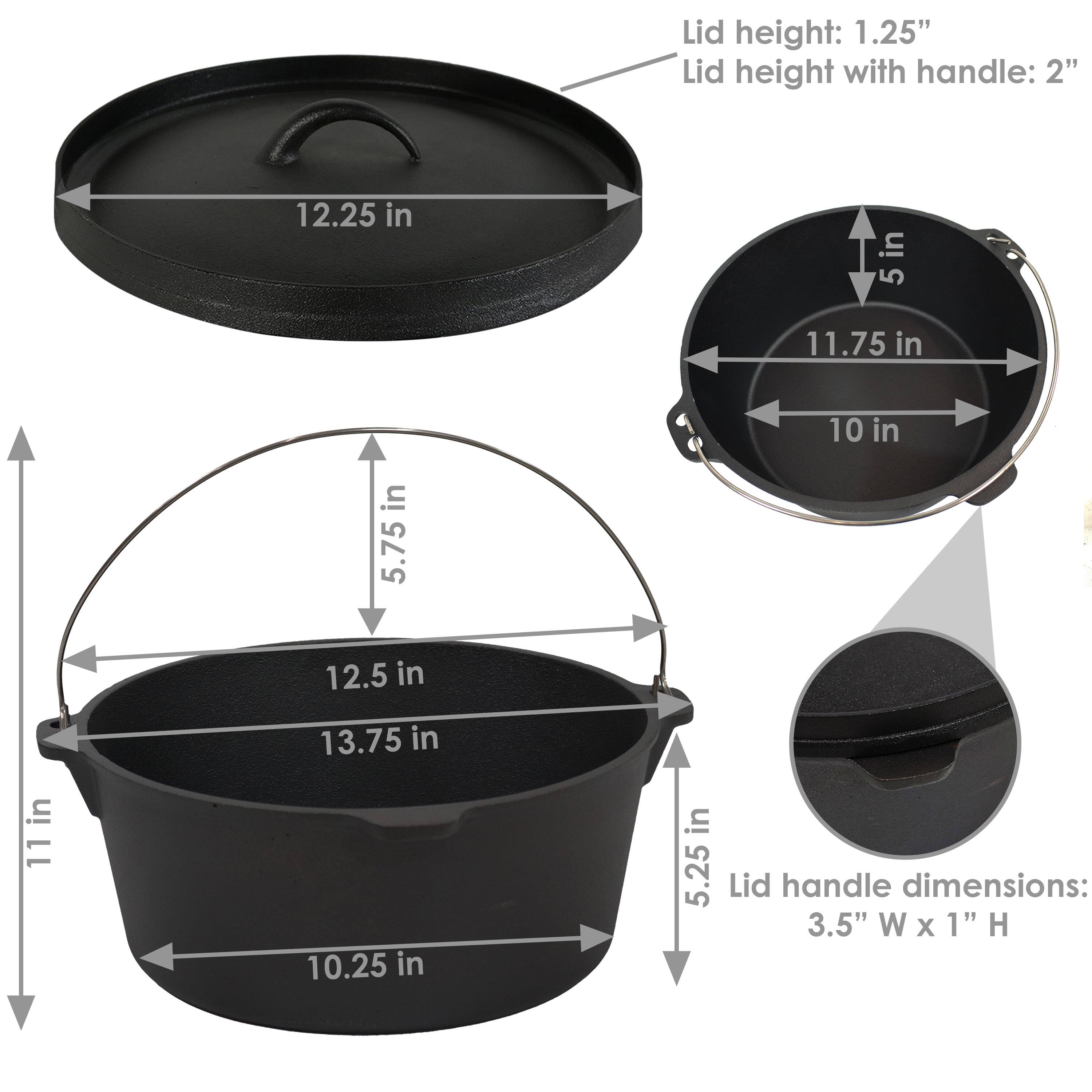 Lid height: 1.25"  
Lid height with handle: 2"  

Lid handle dimensions: 3.5" W x 1" H  

- 12.25 in  
- 11.75 in  
- 10 in  
- 12.5 in  
- 13.75 in  
- 10.25 in  
- 5.75 in  
- 5.25 in