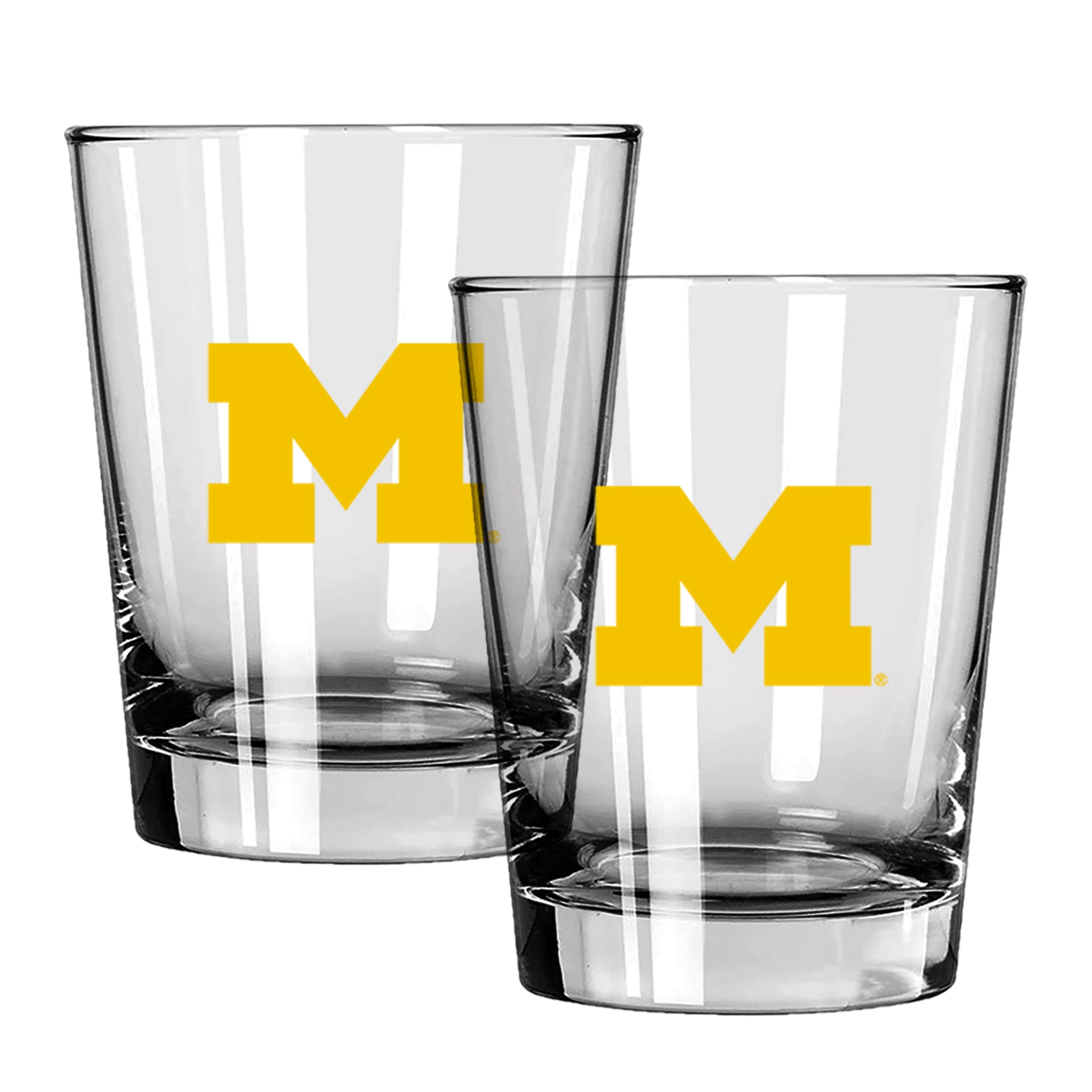 Front. The Memory Company - Michigan Wolverines 15oz. Two-Pack Rocks Glass Gift Set - Multicolor.