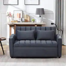 LUCKY ONE - 55.9" Convertible Loveseat Sofa Bed w/ 3 USB Ports Cup Holders Swivel Phone Holder - Blue-gray