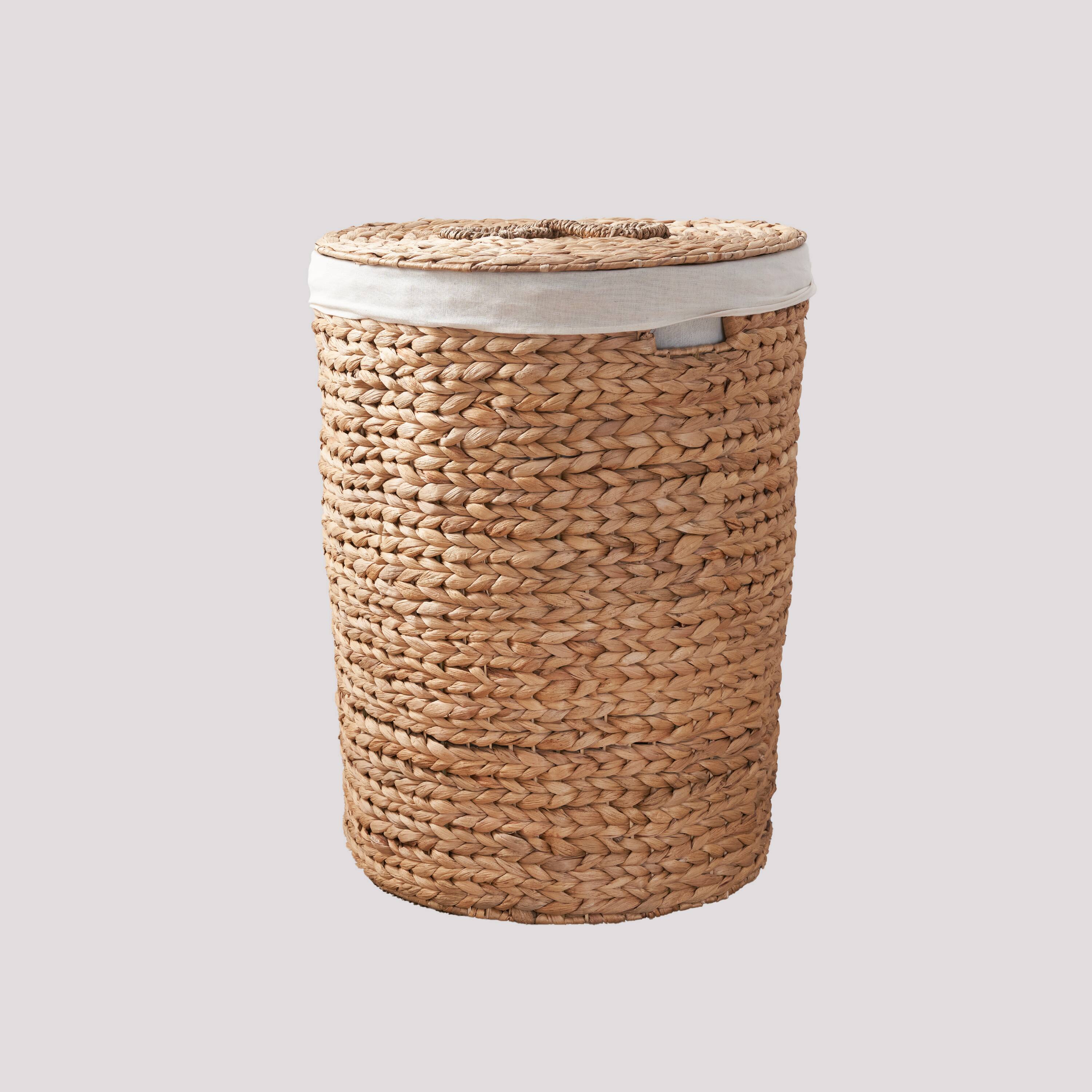 Alt View 5. MOOSOO - Round Tall Water Hyacinth Woven Wicker Laundry Hamper with Lid For Clothes, Canvas, Toys with Removable Liner - Natural Brown.