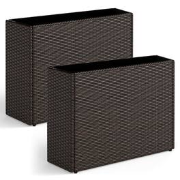 Costway - 2 PCS 24" Tall PE Rattan Planter Box with Removable Liner for Front Porch Patio - Mixed Brown