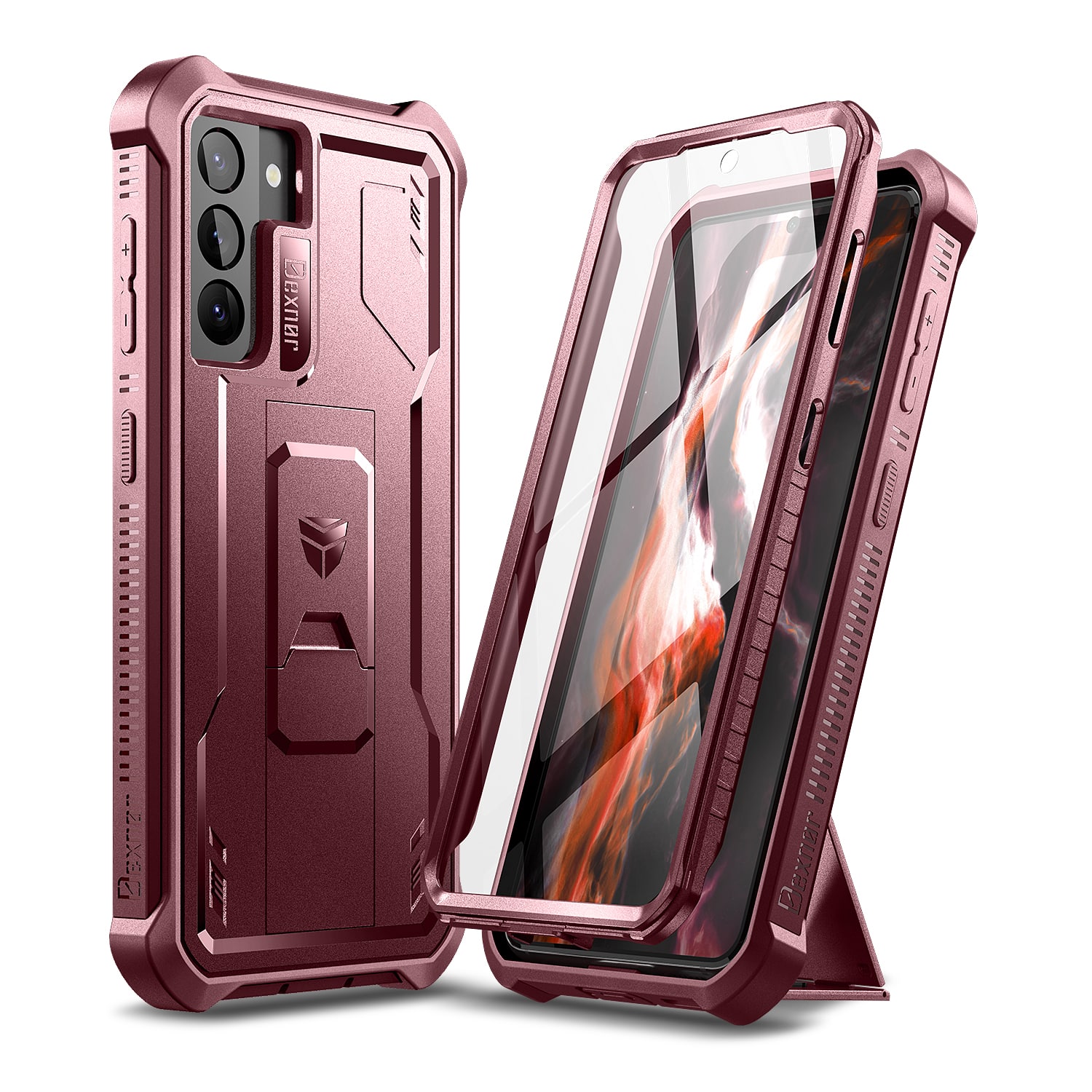 dexnor - Case for Samsung Galaxy S21 Heavy Duty Military Grade Protection Shockproof Protective Cover 6.2 inch - Maroon Red