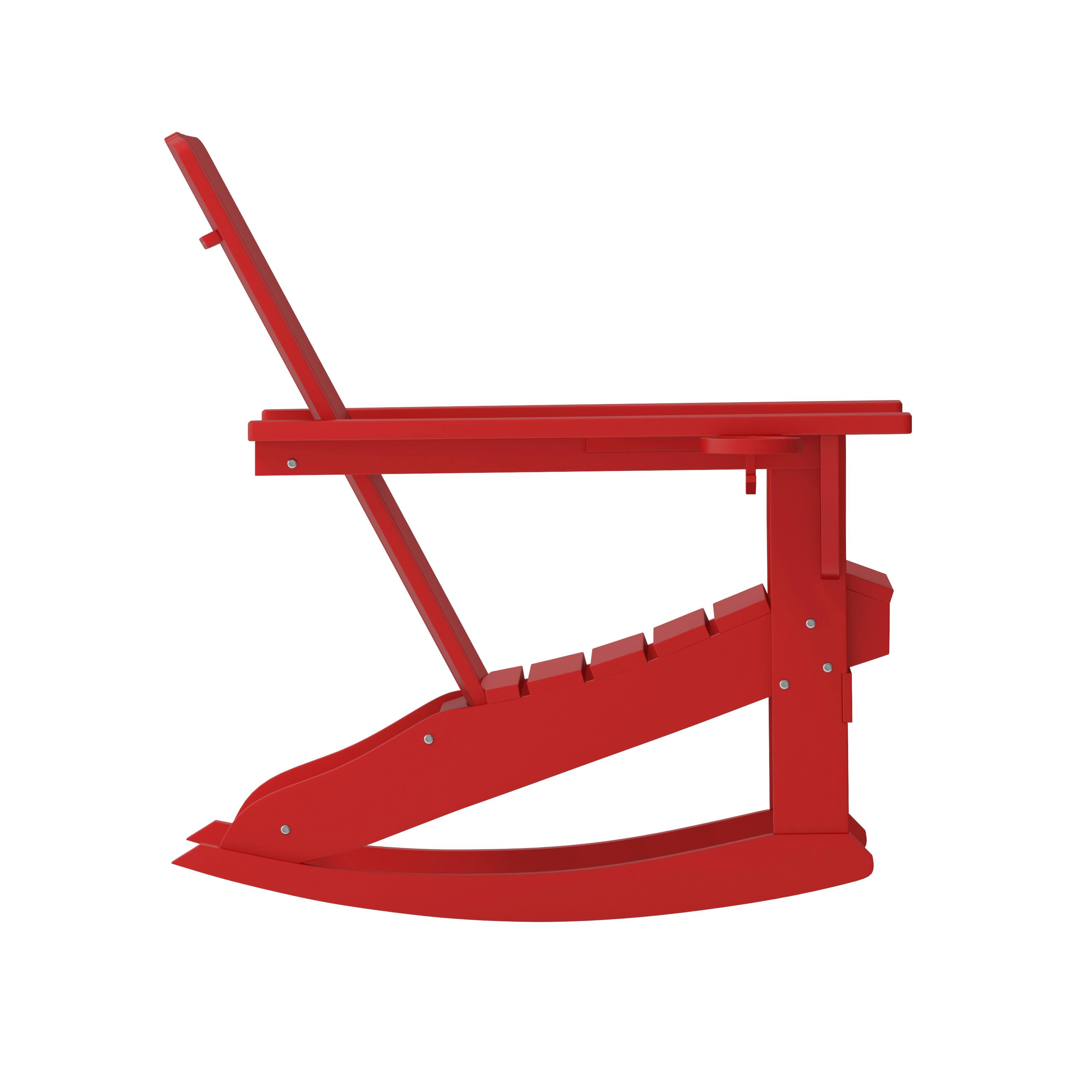 Alt View 9. Emma + Oliver - Haley Set of 2 Adirondack Rocking Chairs with Cup Holders, Weather Resistant HDPE Adirondack Rocking Chairs - Red.