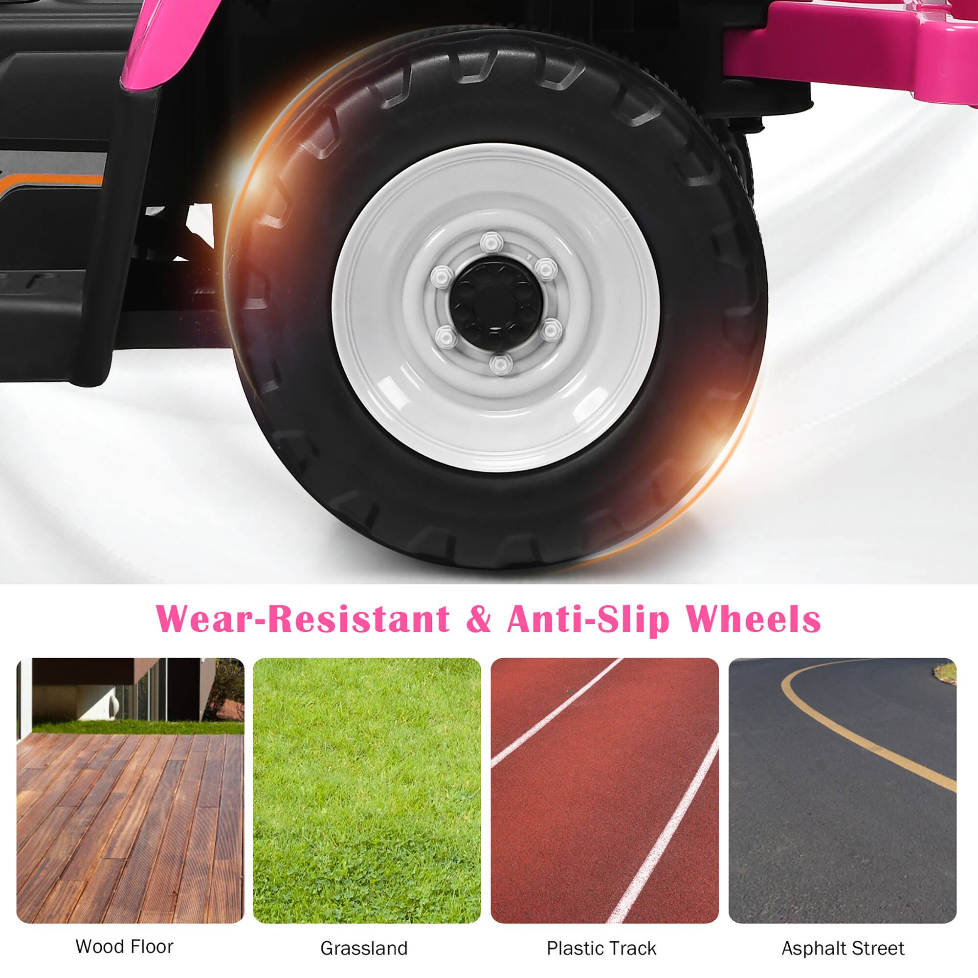 Wear-Resistant & Anti-Slip Wheels

Wood Floor  
Grassland  
Plastic Track  
Asphalt Street
